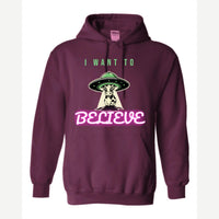 I Want to Believe (UFO Cow) — Hoodie / Maroon