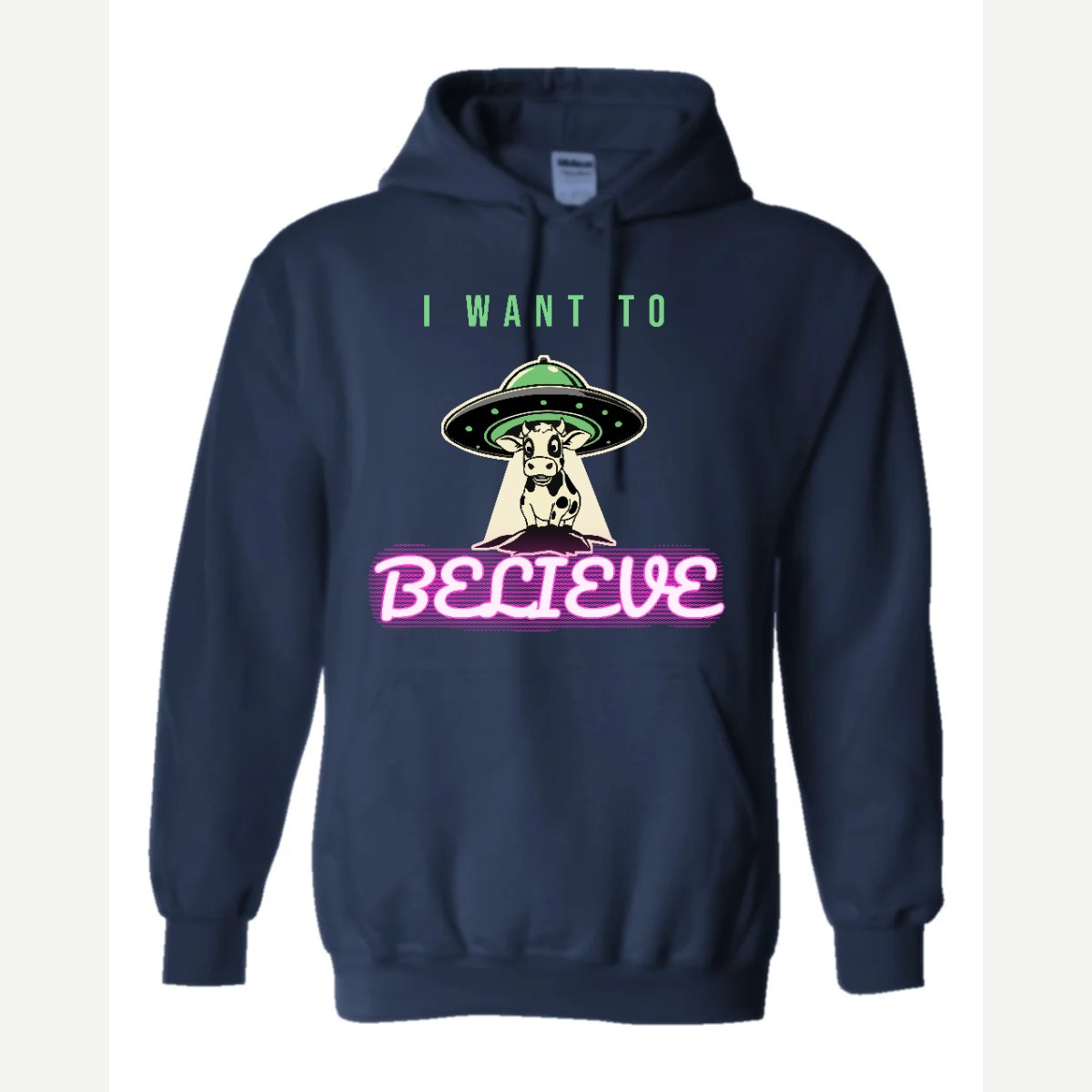 I Want to Believe (UFO Cow) — Hoodie / Navy