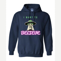 I Want to Believe (UFO Cow) — Hoodie / Navy