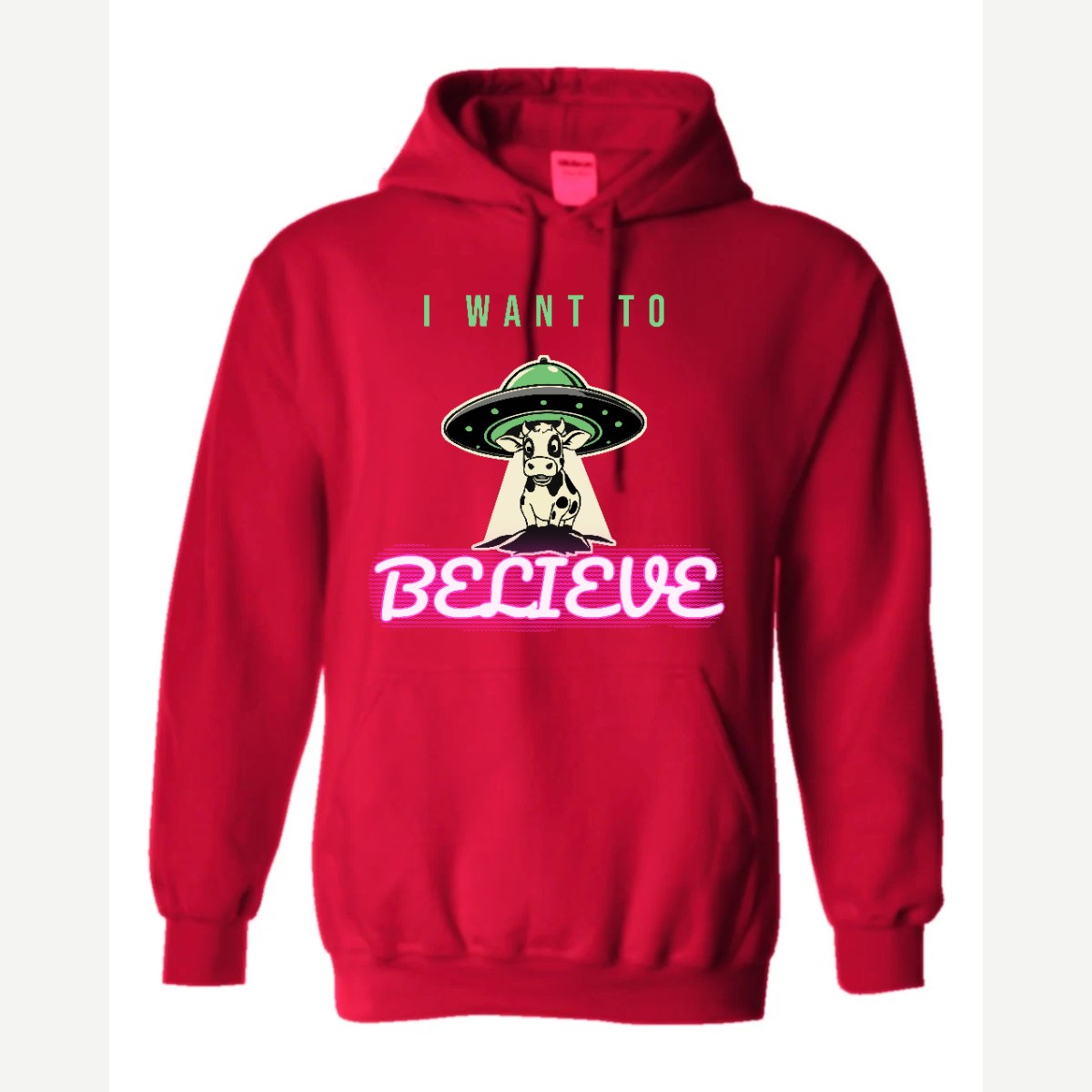I Want to Believe (UFO Cow) — Hoodie / Red