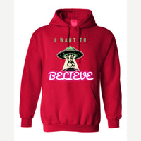I Want to Believe (UFO Cow) — Hoodie / Red
