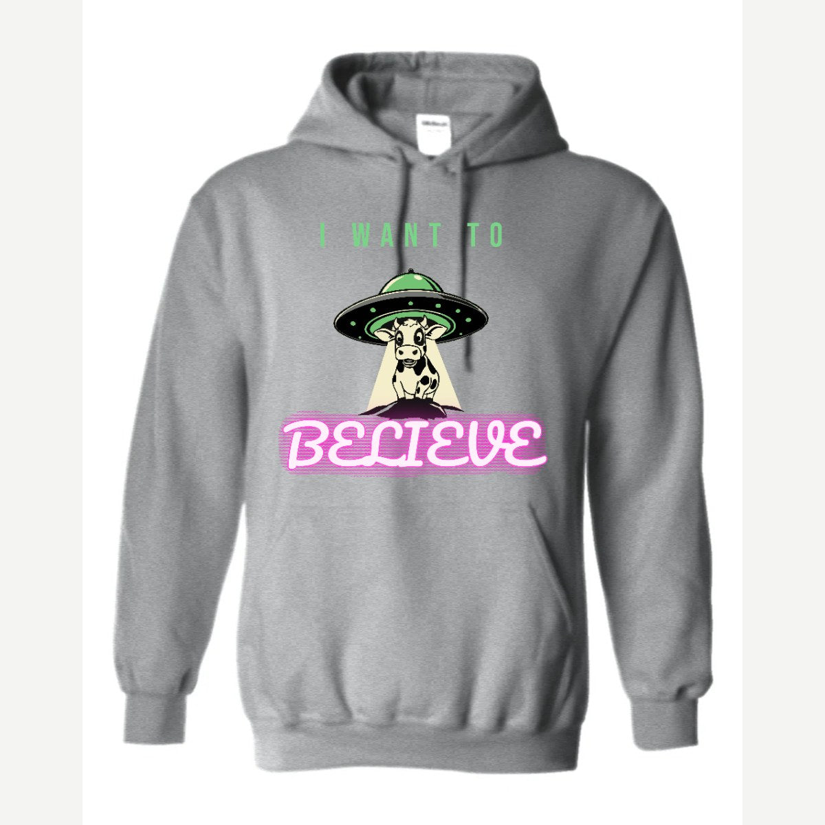 I Want to Believe (UFO Cow) — Hoodie / Sport Grey