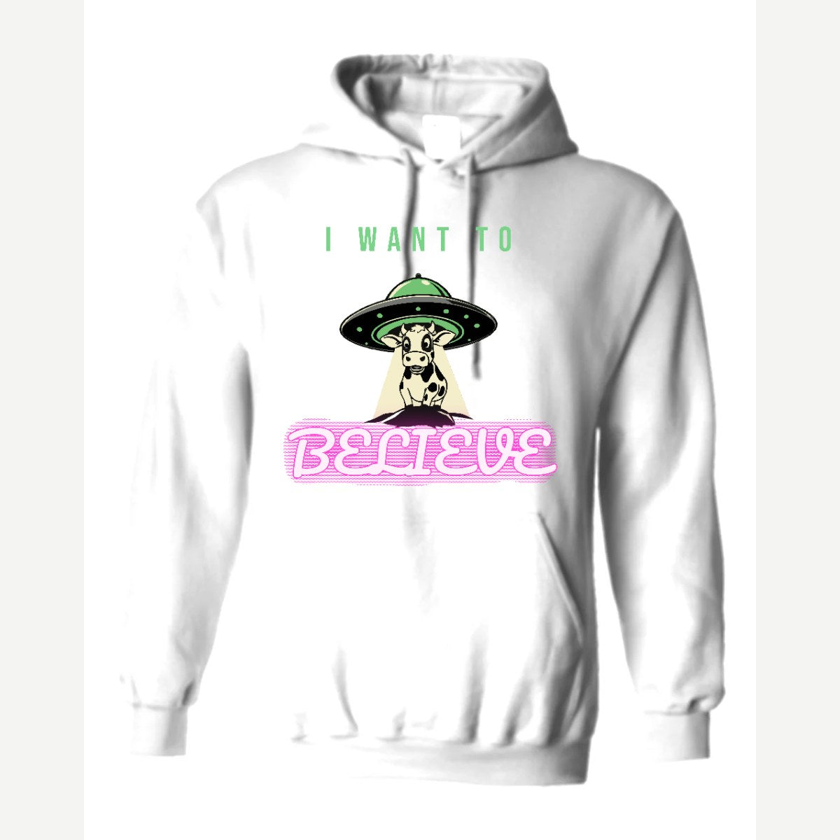I Want to Believe (UFO Cow) — Hoodie / White