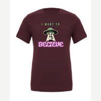 I Want to Believe (UFO Cow) — Premium Tee / Maroon