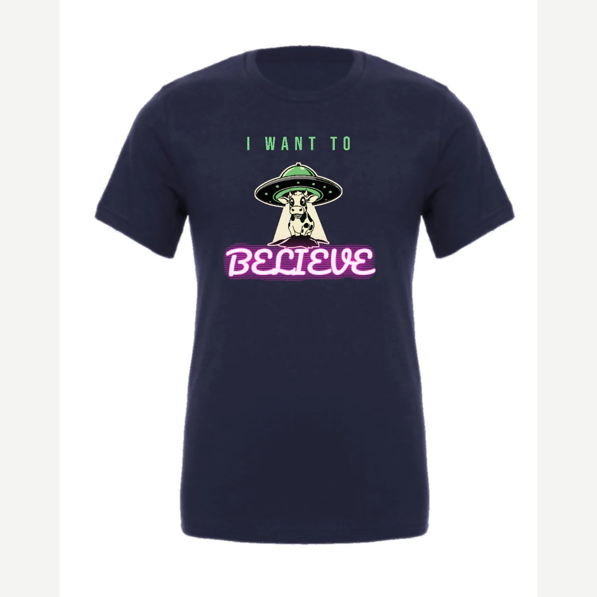 I Want to Believe (UFO Cow) — Premium Tee / Navy