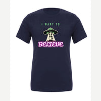 I Want to Believe (UFO Cow) — Premium Tee / Navy