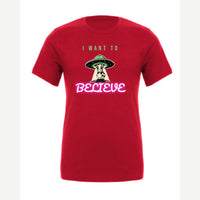 I Want to Believe (UFO Cow) — Premium Tee / Red