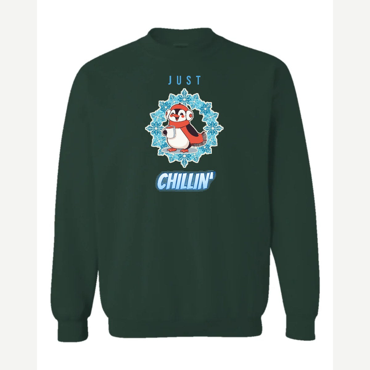 Just Chillin' (Penguin) — Crewneck Sweatshirt / Forest Green