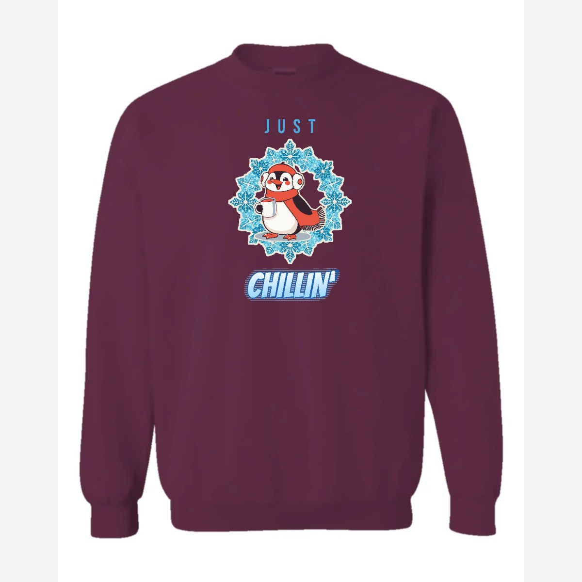 Just Chillin' (Penguin) — Crewneck Sweatshirt / Maroon