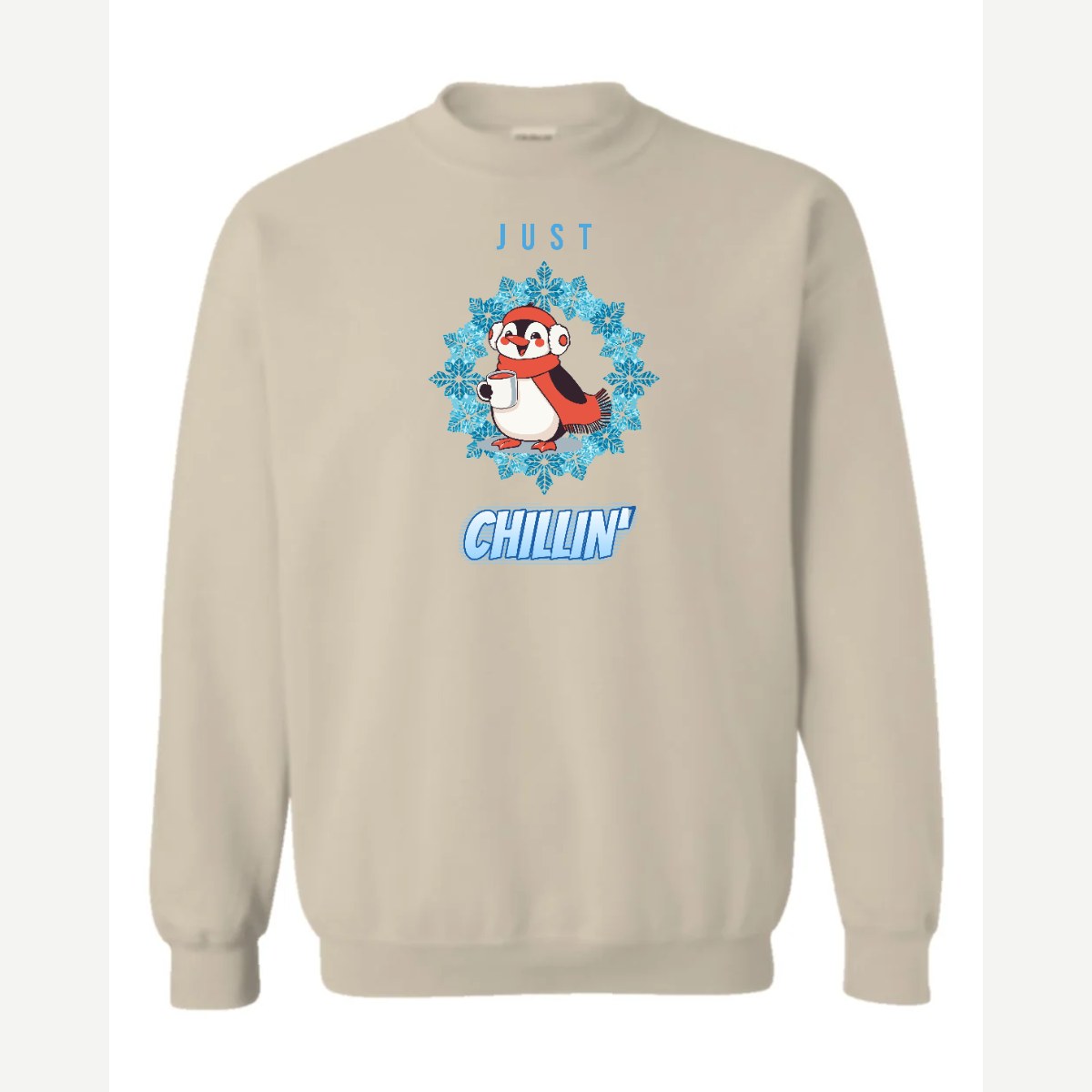 Just Chillin' (Penguin) — Crewneck Sweatshirt / Sand