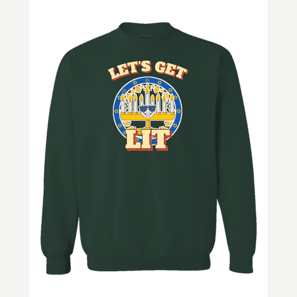 Let's Get Lit (Menorah) — Crewneck Sweatshirt / Forest Green