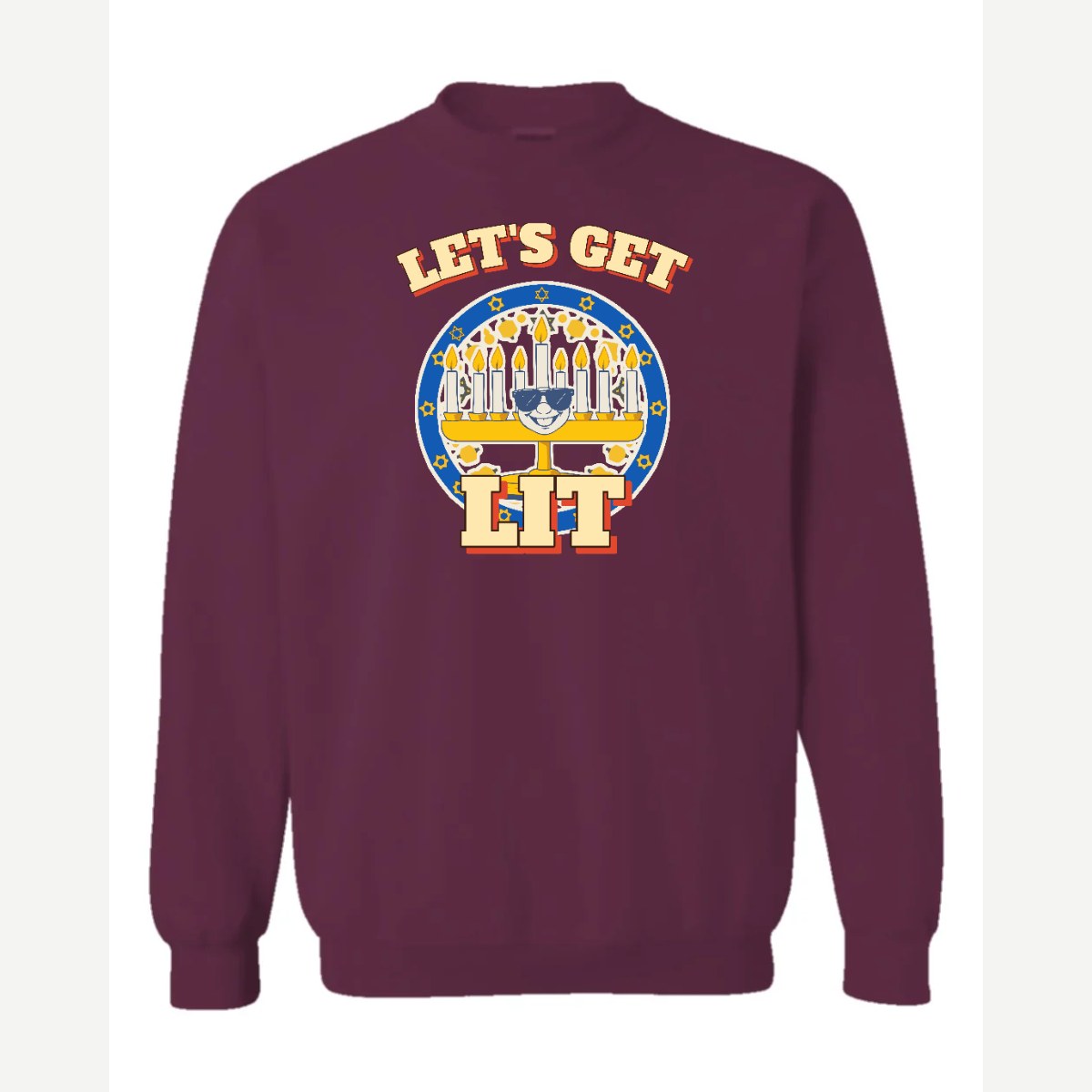 Let's Get Lit (Menorah) — Crewneck Sweatshirt / Maroon