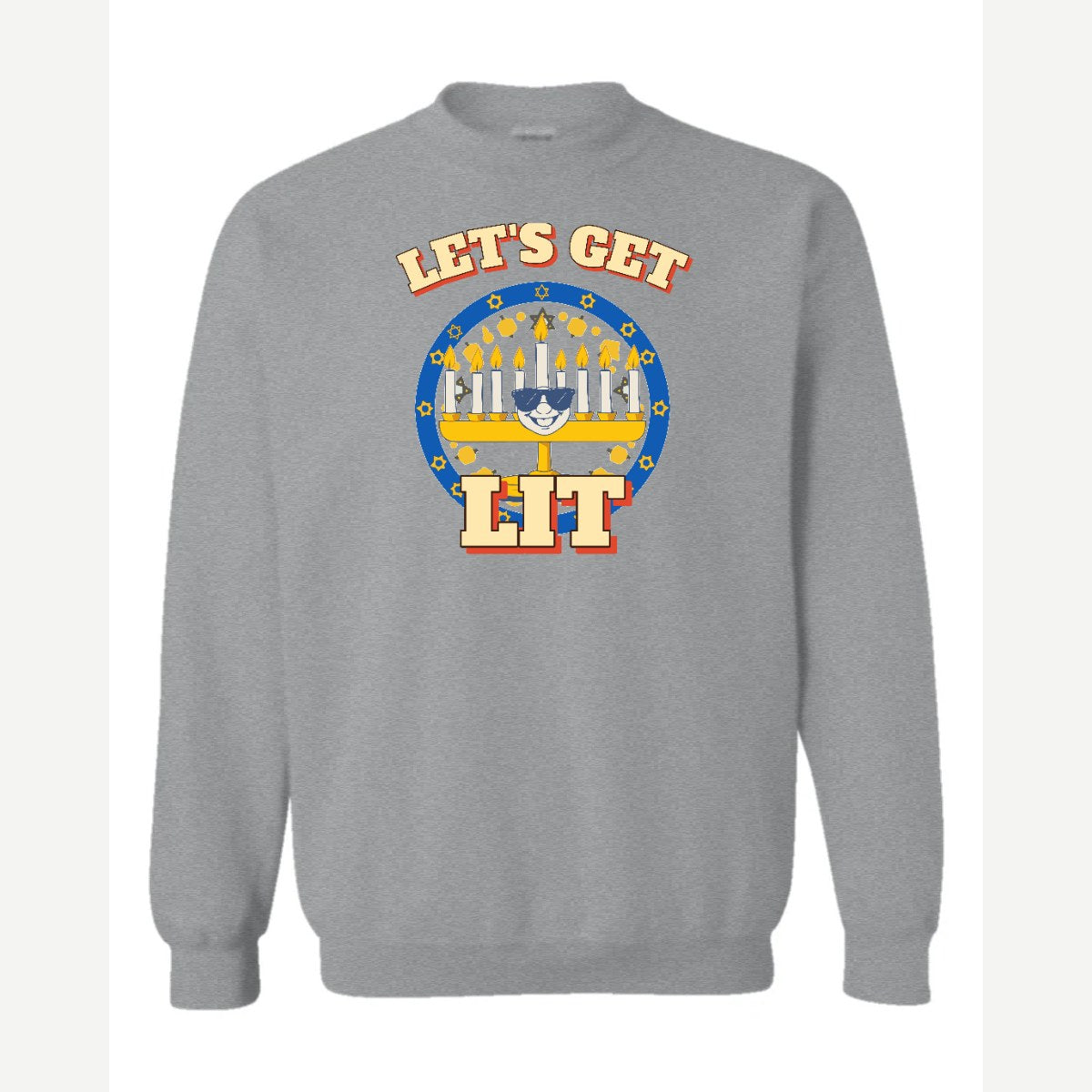 Let's Get Lit (Menorah) — Crewneck Sweatshirt / Sport Grey