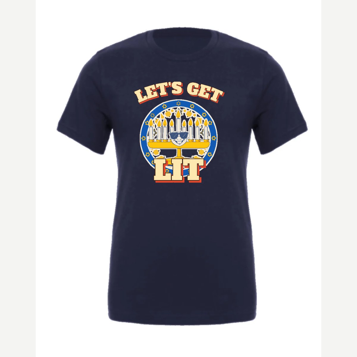 Let's Get Lit (Menorah) — Premium Tee / Navy