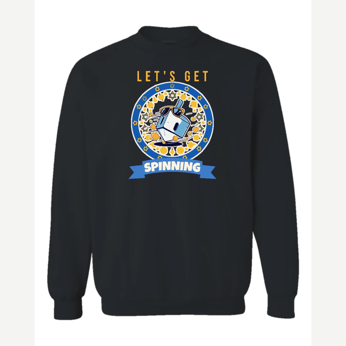 Let's Get Spinning (Dreidel) — Crewneck Sweatshirt / Black
