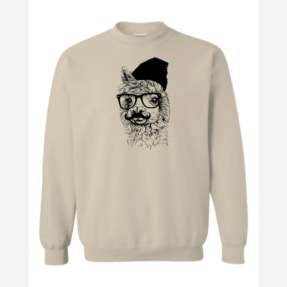 Llama Got Style (Hipster Llama) — Crewneck Sweatshirt / Sand