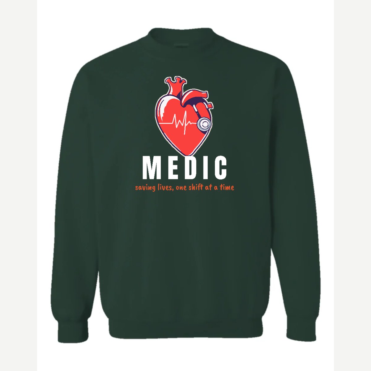 Medic (Heart and Stethoscope) — Crewneck Sweatshirt / Forest Green