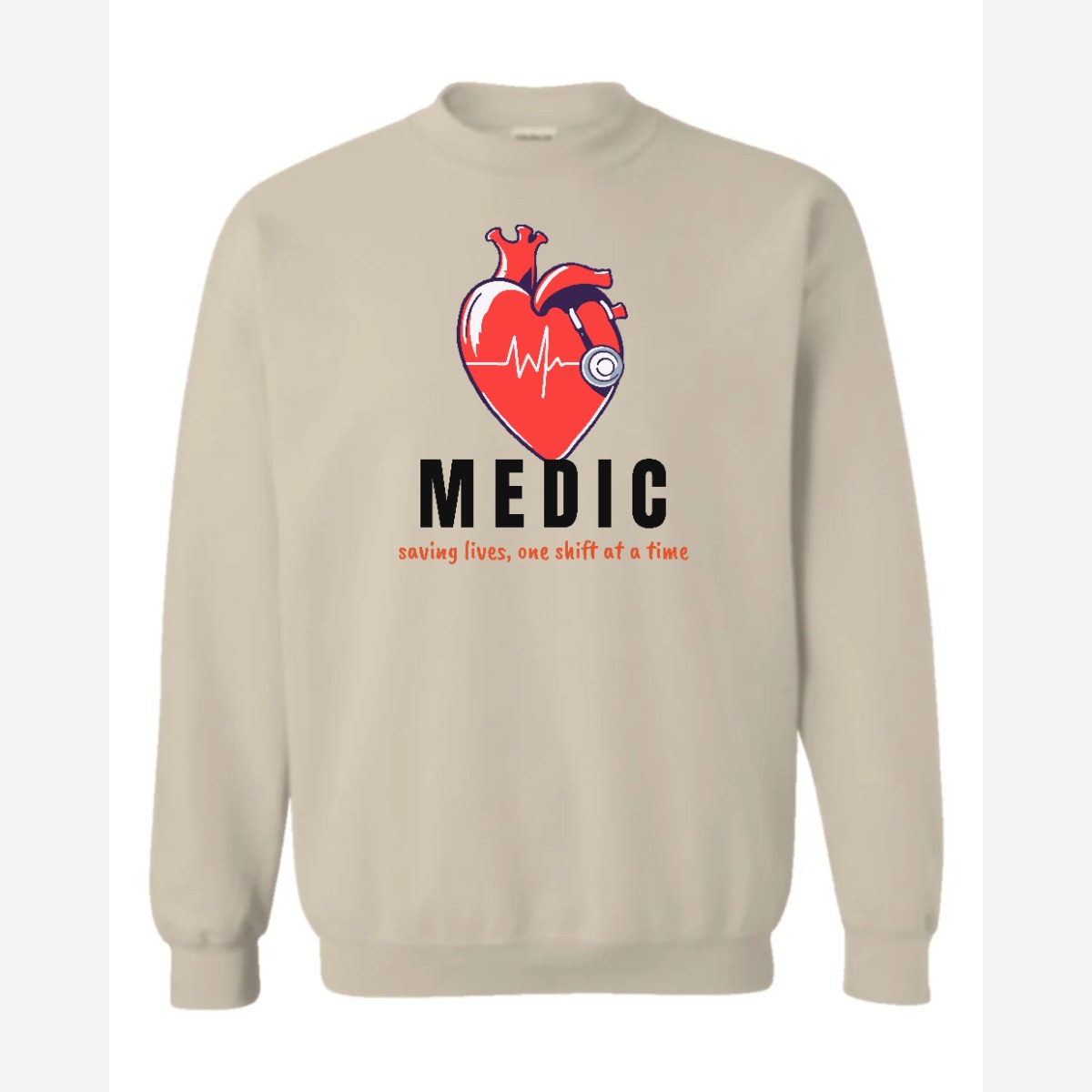 Medic (Heart and Stethoscope) — Crewneck Sweatshirt / Sand
