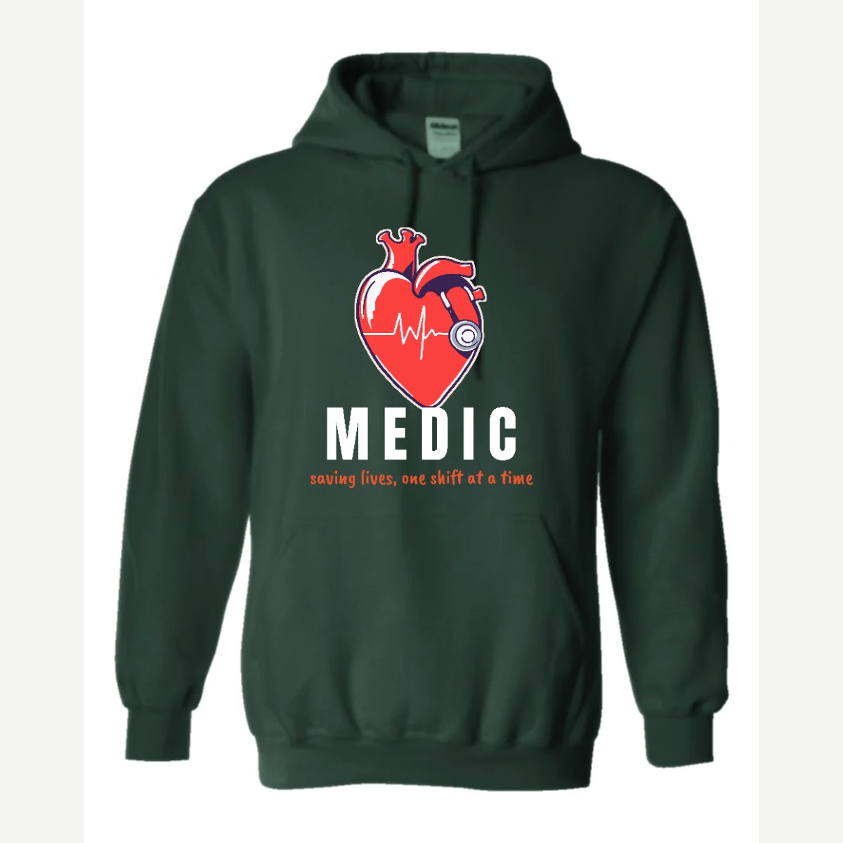 Medic (Heart and Stethoscope) — Hoodie / Forest Green