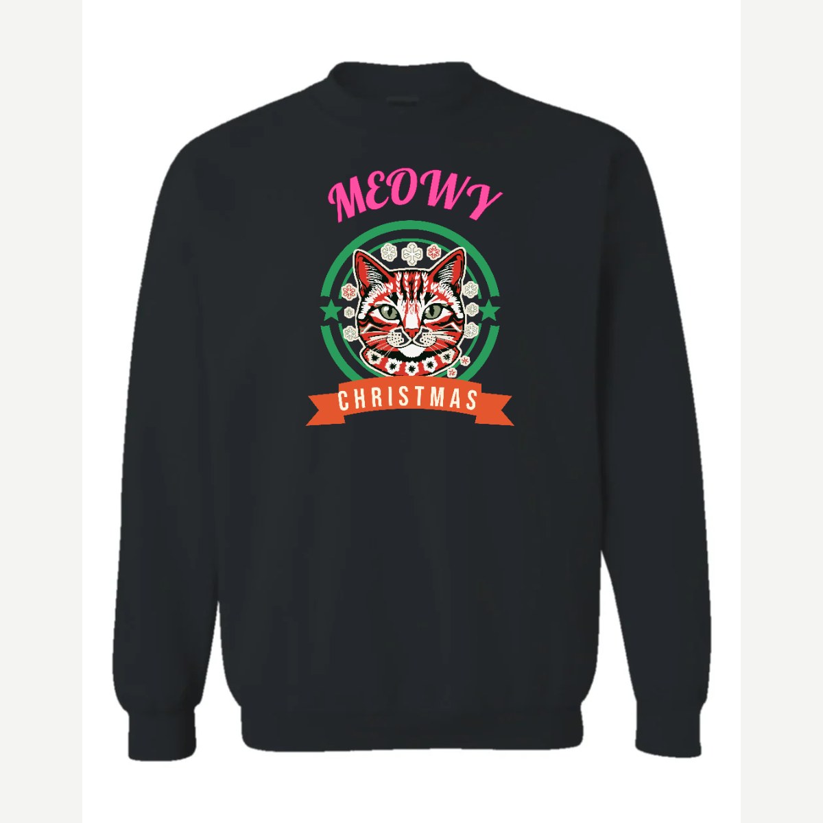 Meowy Christmas — Crewneck Sweatshirt / Black