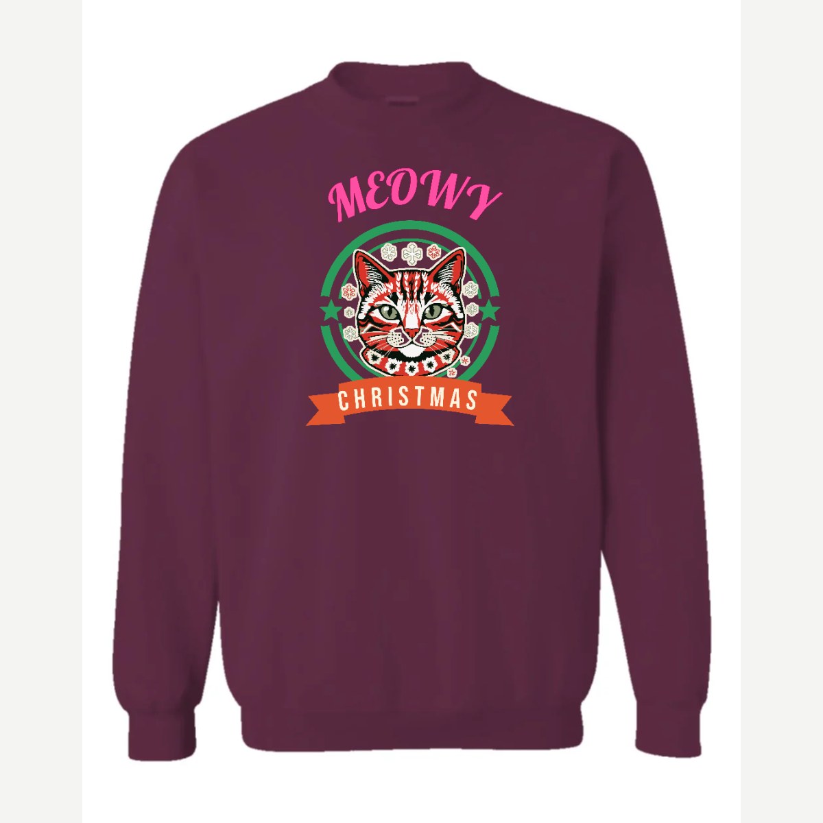 Meowy Christmas — Crewneck Sweatshirt / Maroon