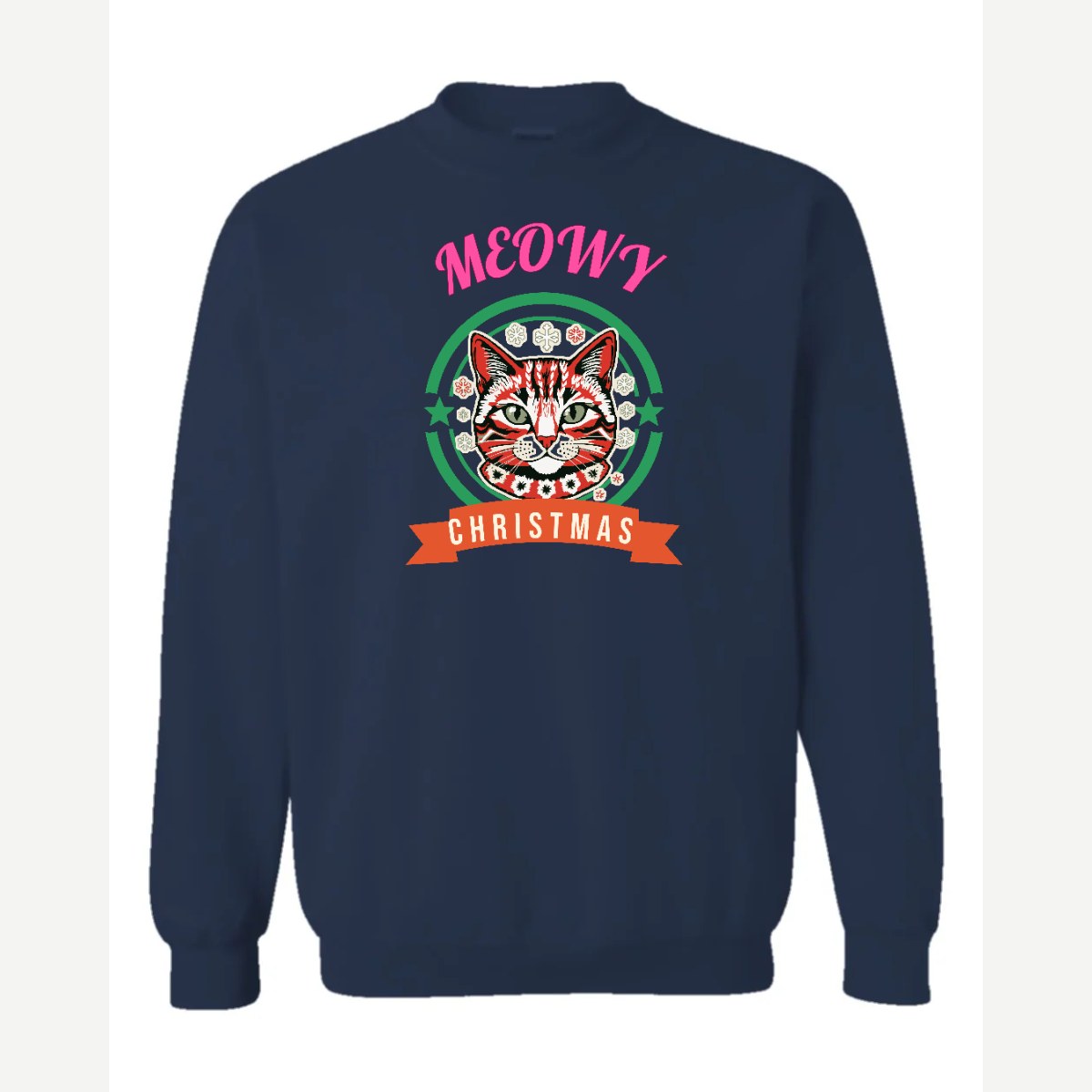 Meowy Christmas — Crewneck Sweatshirt / Navy