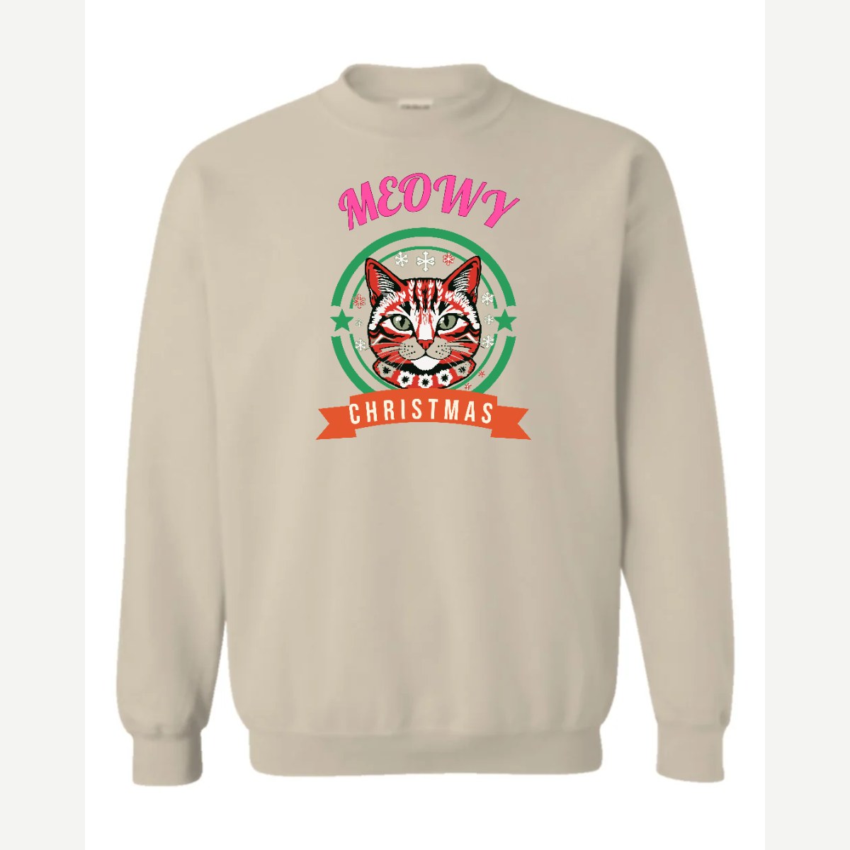Meowy Christmas — Crewneck Sweatshirt / Sand