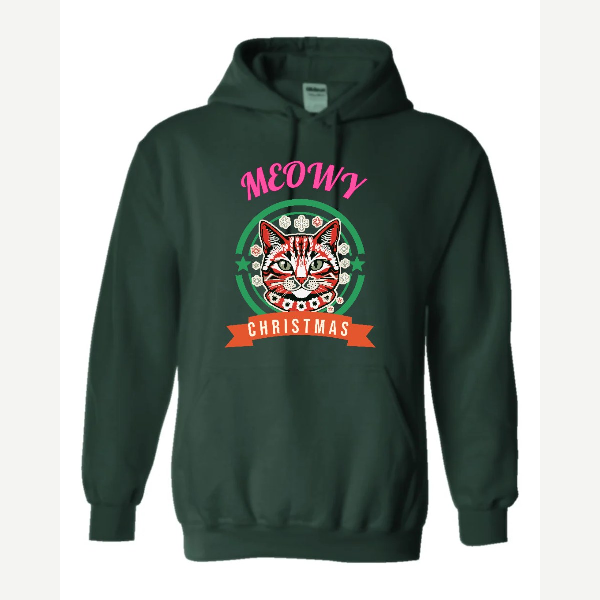 Meowy Christmas — Hoodie / Forest Green