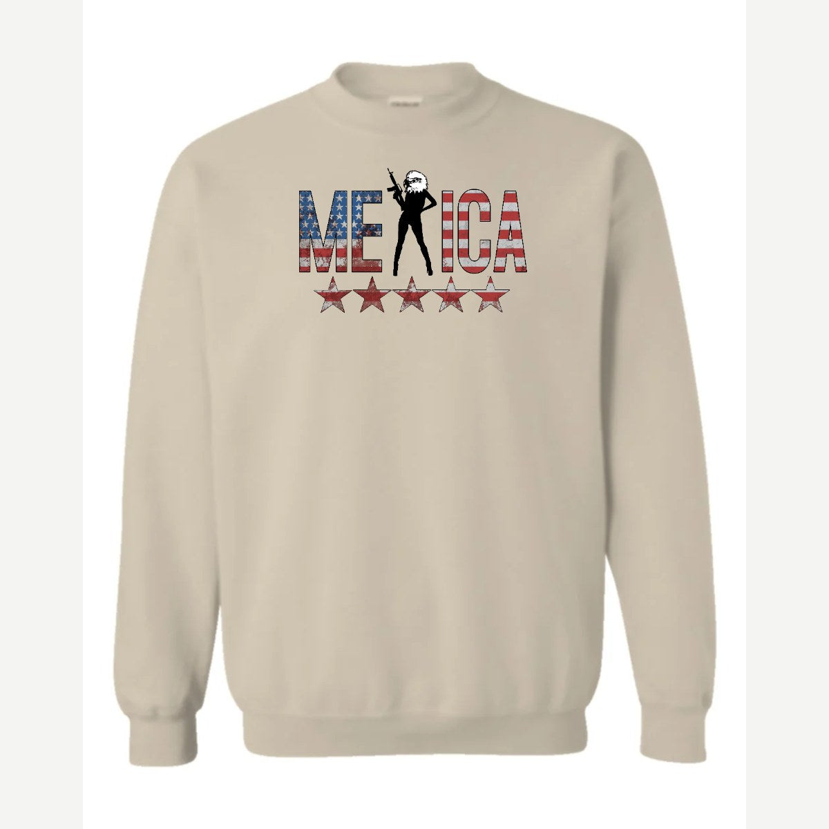 'Merica (Eagle with Rifle) — Crewneck Sweatshirt / Sand