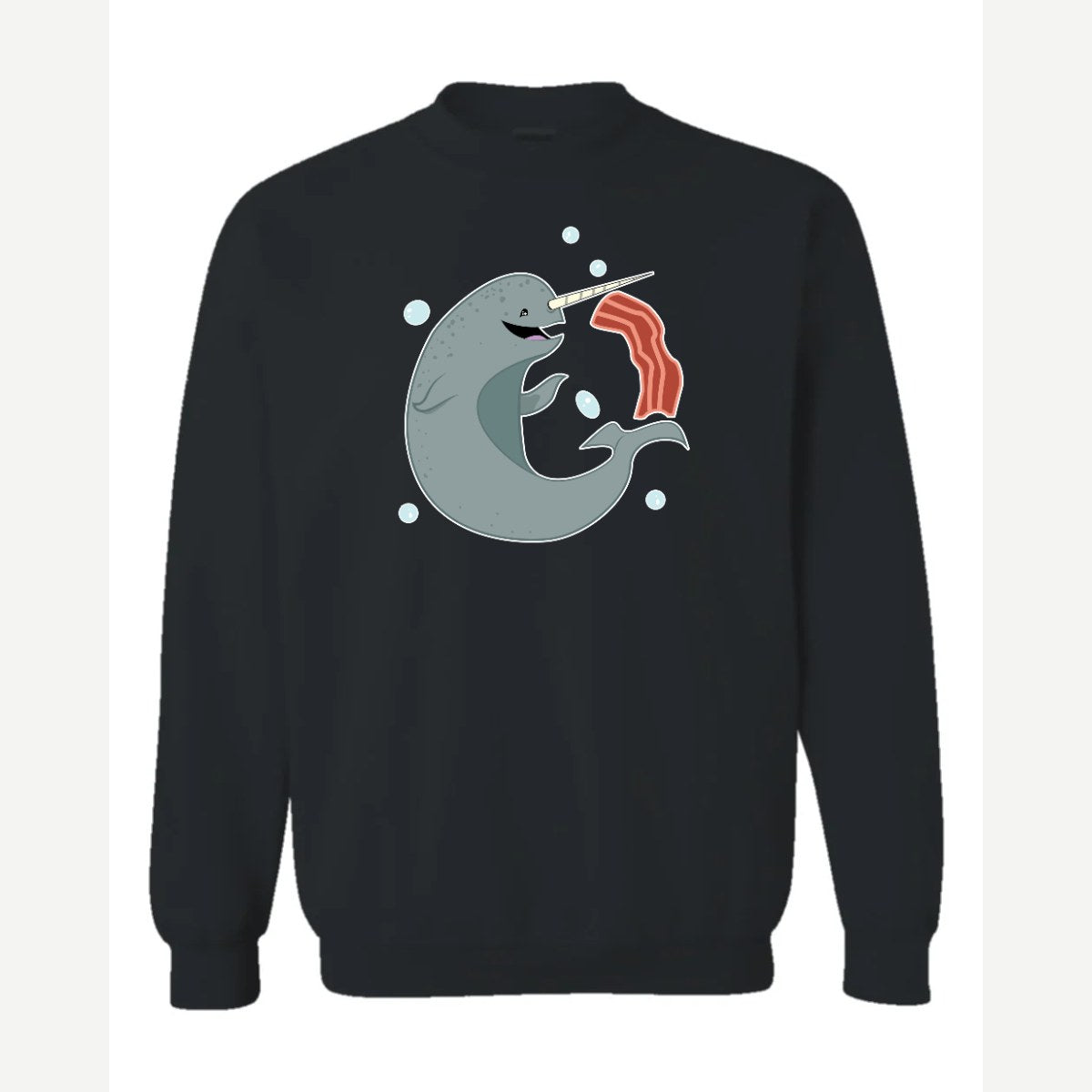 Narwhals and Bacon at Midnight — Crewneck Sweatshirt / Black