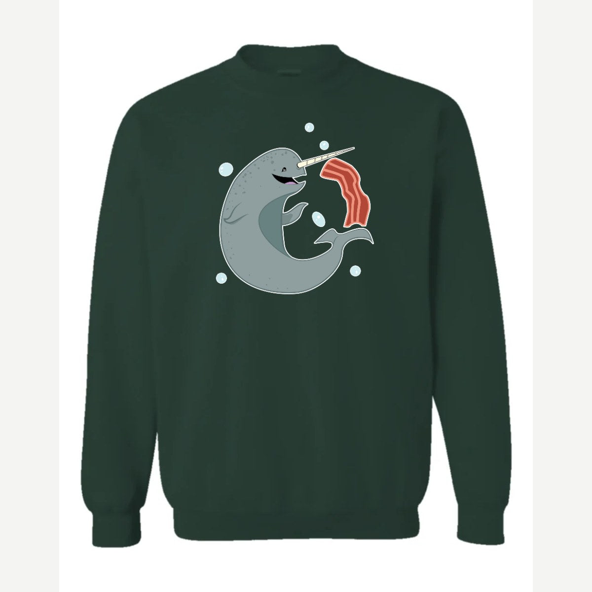 Narwhals and Bacon at Midnight — Crewneck Sweatshirt / Forest Green