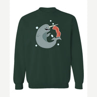 Narwhals and Bacon at Midnight — Crewneck Sweatshirt / Forest Green