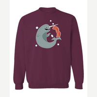 Narwhals and Bacon at Midnight — Crewneck Sweatshirt / Maroon