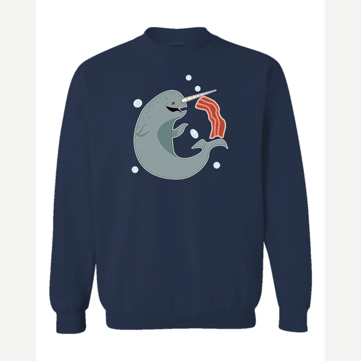 Narwhals and Bacon at Midnight — Crewneck Sweatshirt / Navy