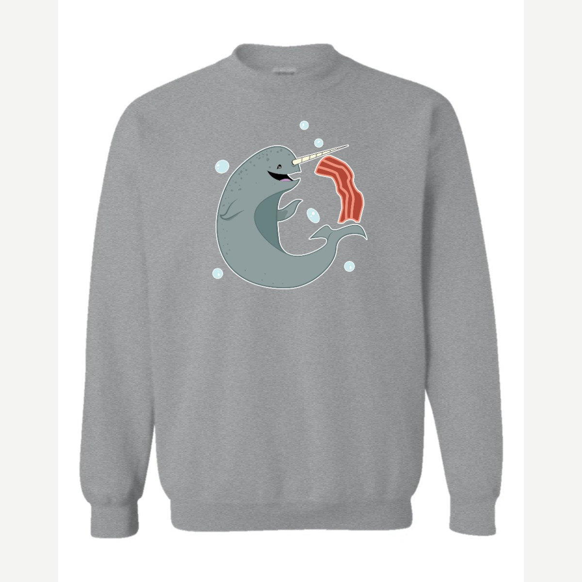Narwhals and Bacon at Midnight — Crewneck Sweatshirt / Sport Grey
