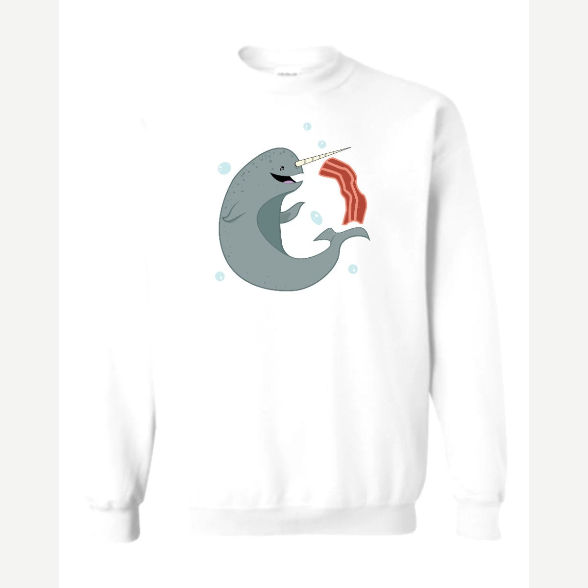 Narwhals and Bacon at Midnight — Crewneck Sweatshirt / White