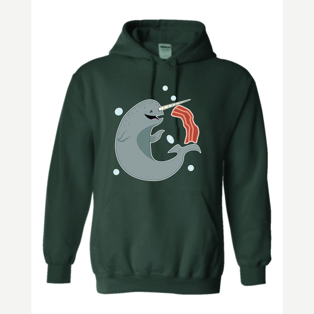 Narwhals and Bacon at Midnight — Hoodie / Forest Green