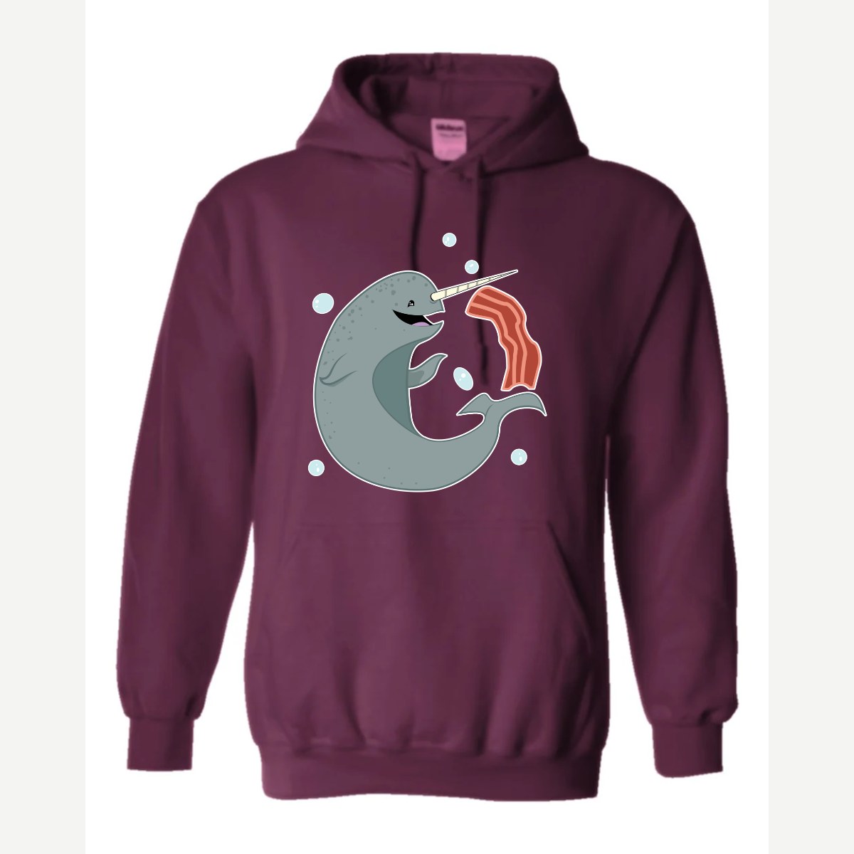 Narwhals and Bacon at Midnight — Hoodie / Maroon