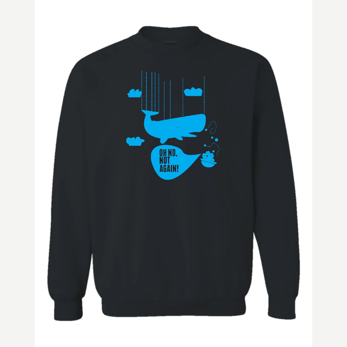 Oh No, Not Again (Falling Whale) — Crewneck Sweatshirt / Black