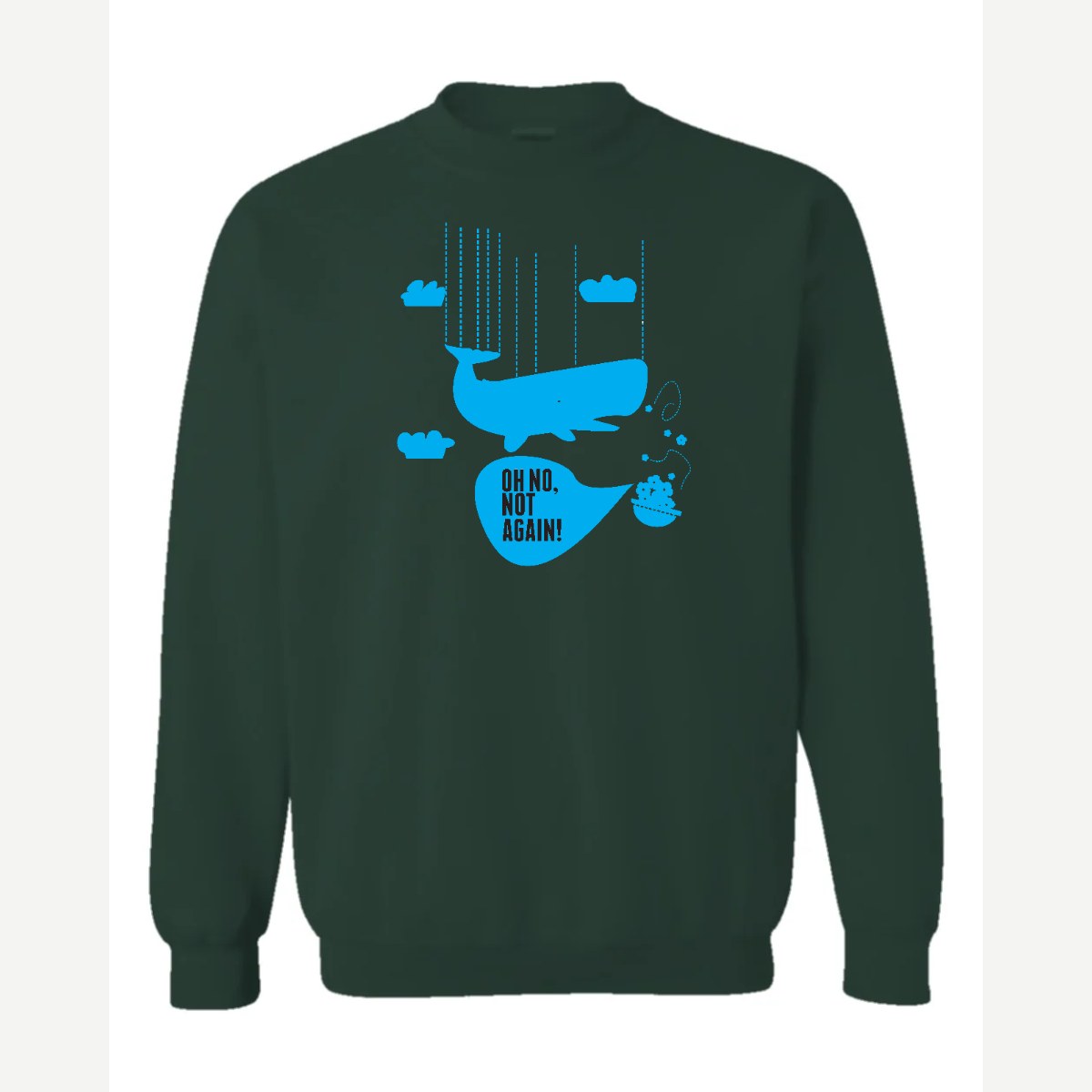 Oh No, Not Again (Falling Whale) — Crewneck Sweatshirt / Forest Green