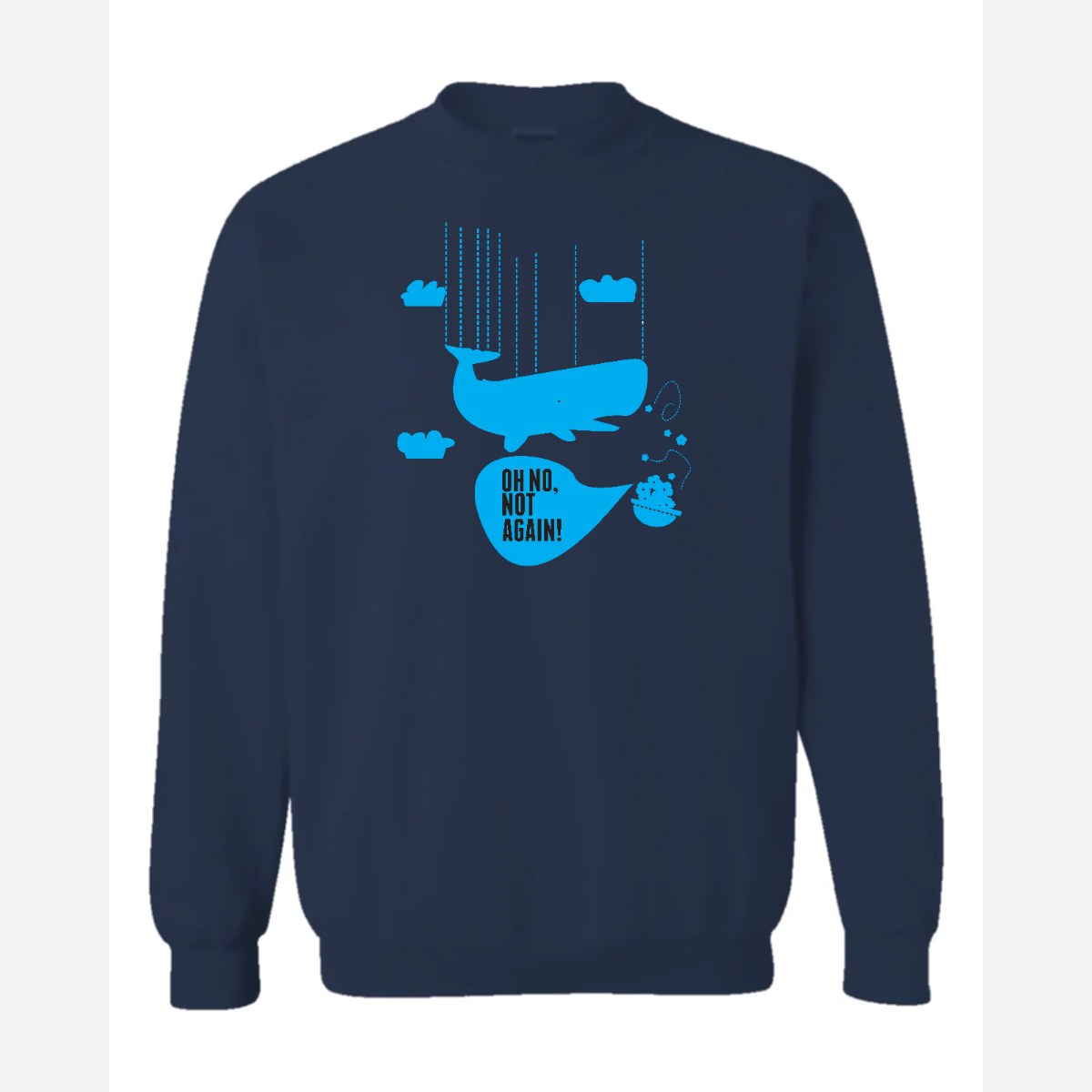 Oh No, Not Again (Falling Whale) — Crewneck Sweatshirt / Navy