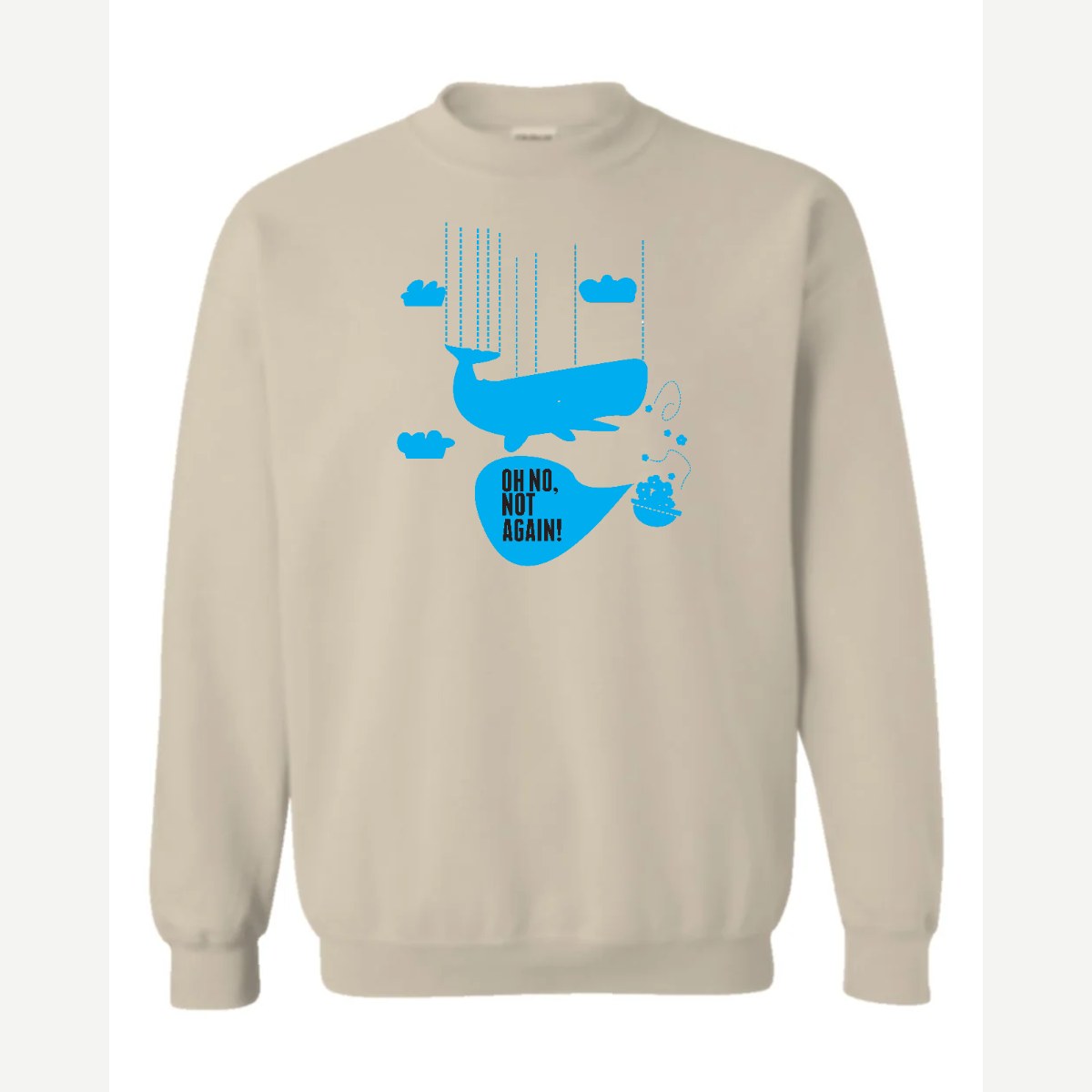 Oh No, Not Again (Falling Whale) — Crewneck Sweatshirt / Sand