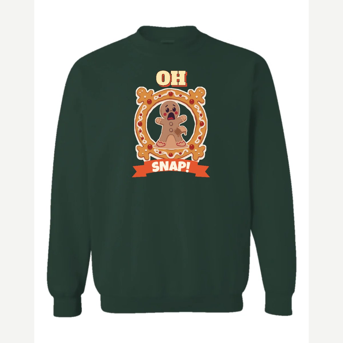 Oh Snap! (Gingerbread Man) — Crewneck Sweatshirt / Forest Green