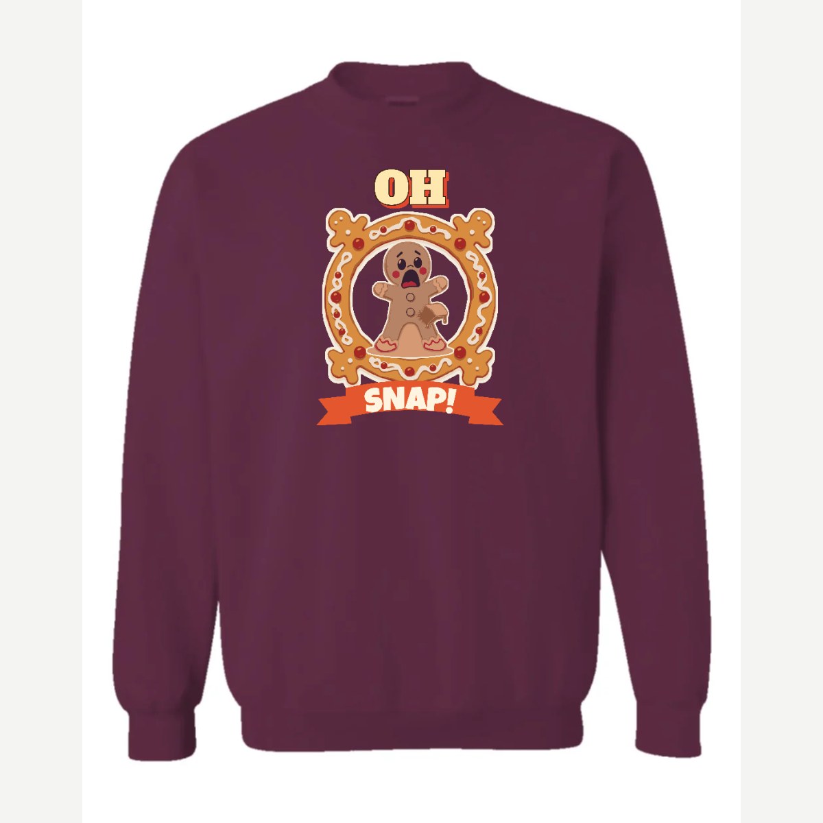 Oh Snap! (Gingerbread Man) — Crewneck Sweatshirt / Maroon