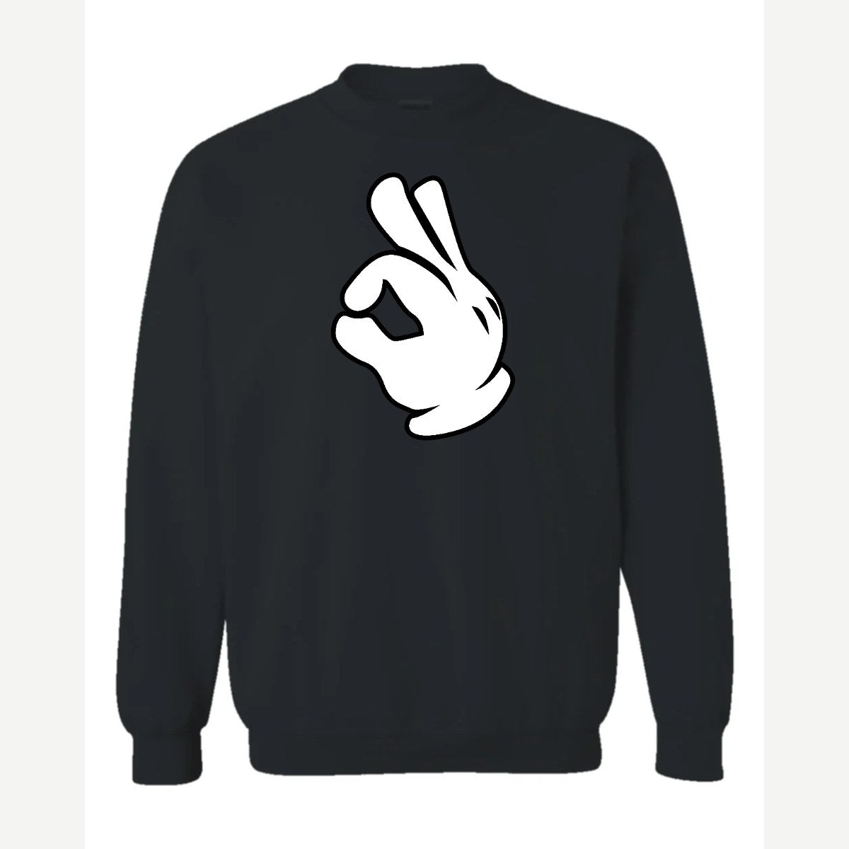 OK Hand (Cartoon Glove) — Crewneck Sweatshirt / Black