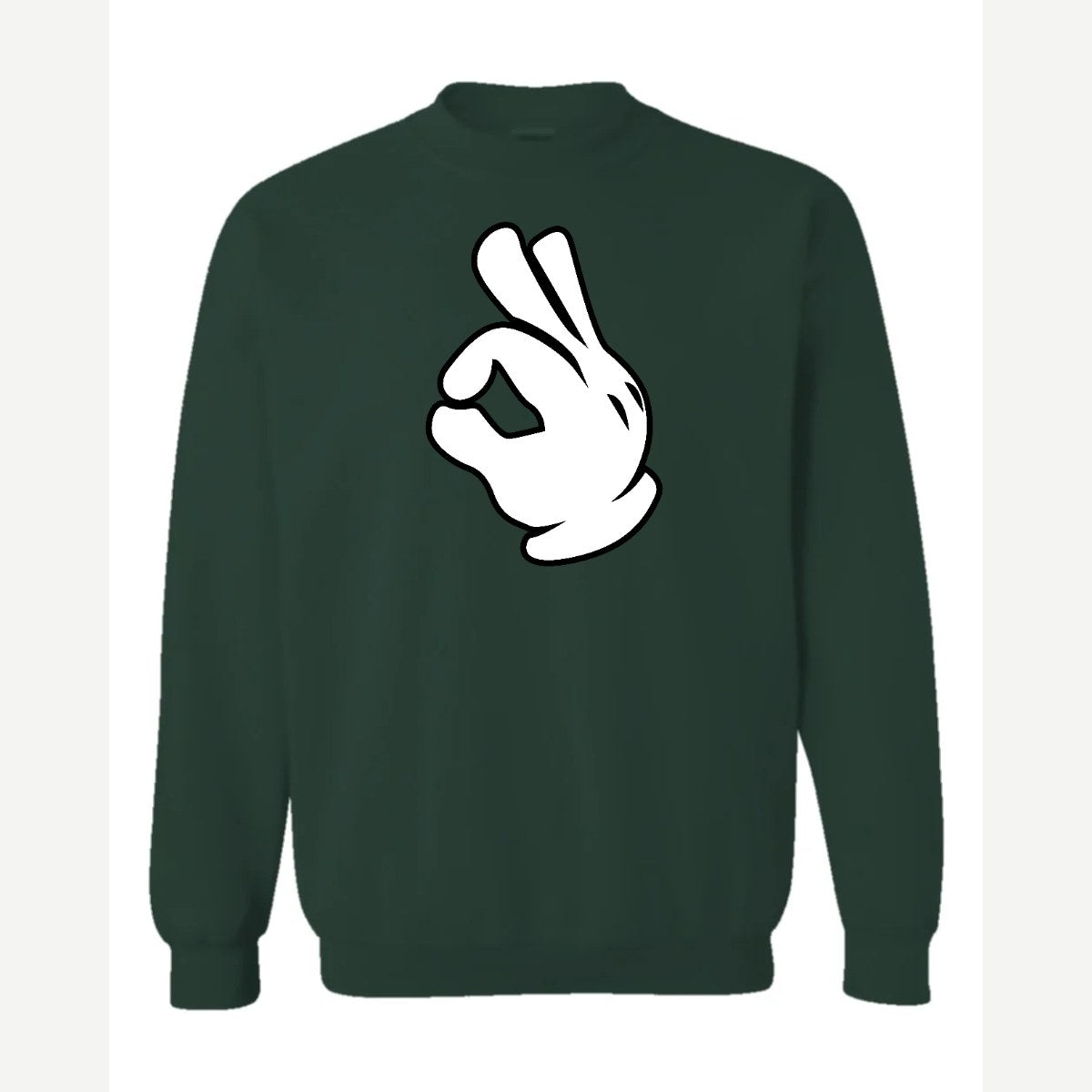 OK Hand (Cartoon Glove) — Crewneck Sweatshirt / Forest Green