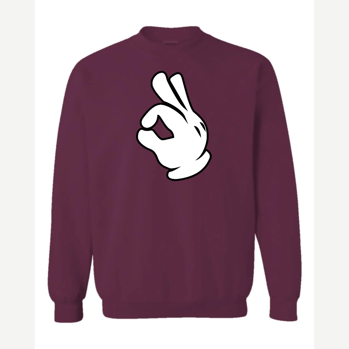 OK Hand (Cartoon Glove) — Crewneck Sweatshirt / Maroon
