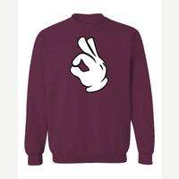 OK Hand (Cartoon Glove) — Crewneck Sweatshirt / Maroon