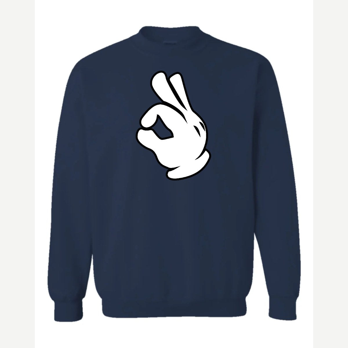 OK Hand (Cartoon Glove) — Crewneck Sweatshirt / Navy