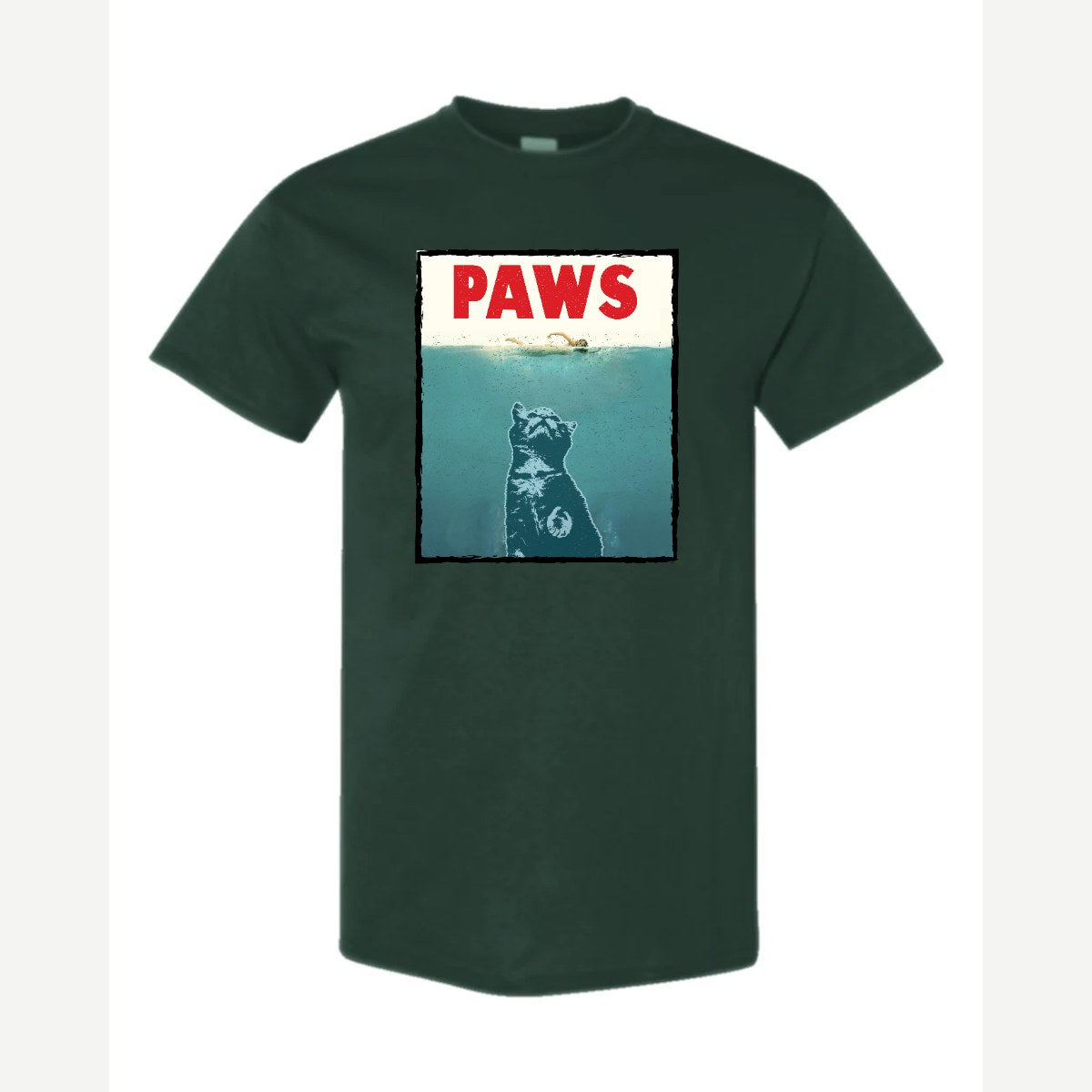 PAWS (Cat Movie Poster Parody) — Classic Tee / Forest Green